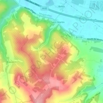 Peillesの地形図、標高、地勢