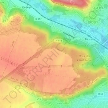 Paris Basinの地形図、標高、地勢