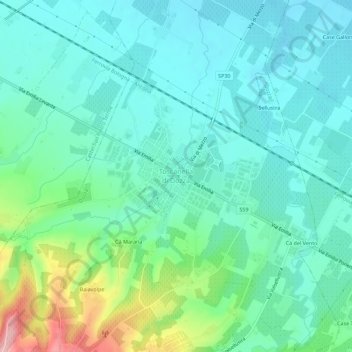 Toscanella di Dozzaの地形図、標高、地勢