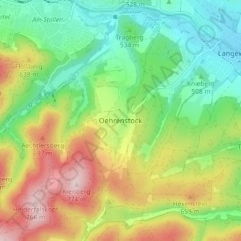 Oehrenstockの地形図、標高、地勢