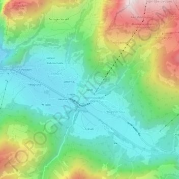 Haldeの地形図、標高、地勢