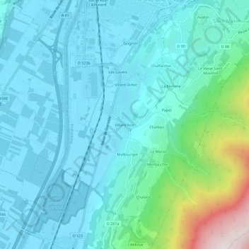Villard Noirの地形図、標高、地勢