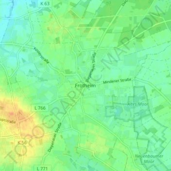 Frotheimの地形図、標高、地勢