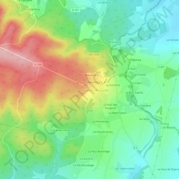 Les Cruchetsの地形図、標高、地勢