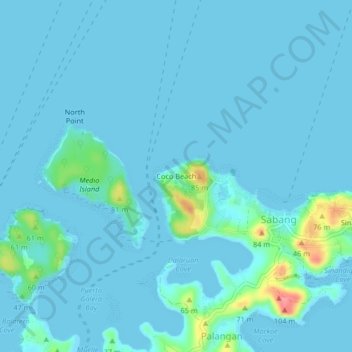 Coco Beachの地形図、標高、地勢
