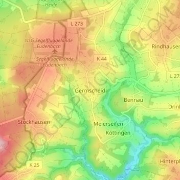 Germscheidの地形図、標高、地勢