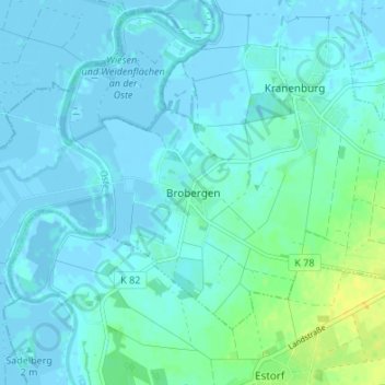 Brobergenの地形図、標高、地勢