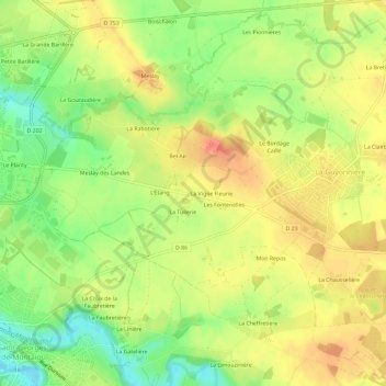 La Roche Moreauの地形図、標高、地勢