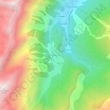 Bout du Colの地形図、標高、地勢
