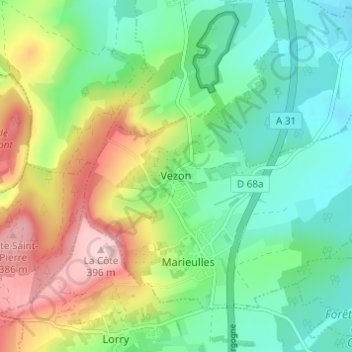 Vezonの地形図、標高、地勢