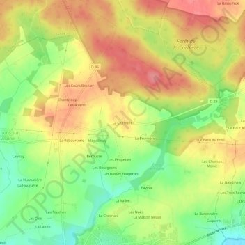 La Clorintheの地形図、標高、地勢