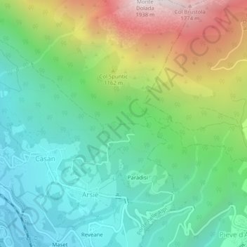 Marcolinの地形図、標高、地勢