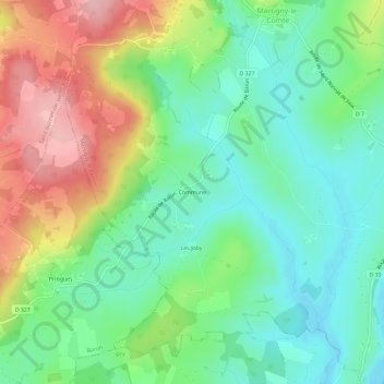 Communeの地形図、標高、地勢
