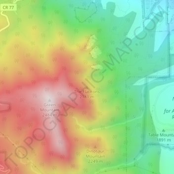 The Flatironsの地形図、標高、地勢