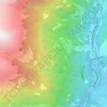 Pratalzoの地形図、標高、地勢