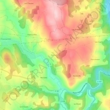 Sarrouilletの地形図、標高、地勢