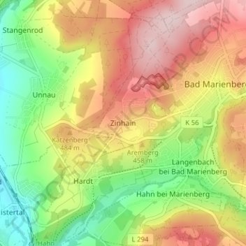 Zinhainの地形図、標高、地勢