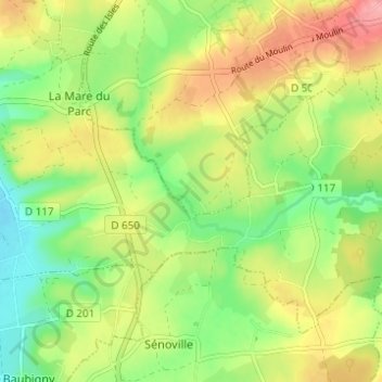 Durécuの地形図、標高、地勢