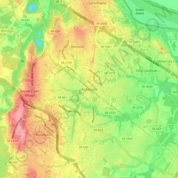 Ashburnの地形図、標高、地勢