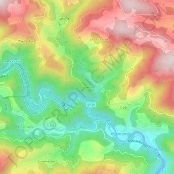 Le Serreの地形図、標高、地勢
