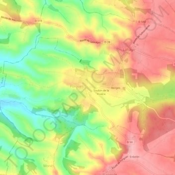 Prats de Padouenの地形図、標高、地勢