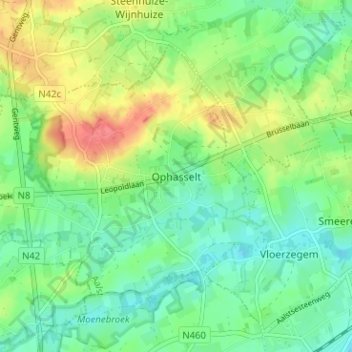 Ophasseltの地形図、標高、地勢