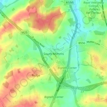South Mimmsの地形図、標高、地勢