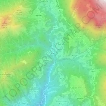 Rosoloの地形図、標高、地勢
