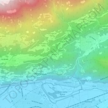 Seroneの地形図、標高、地勢