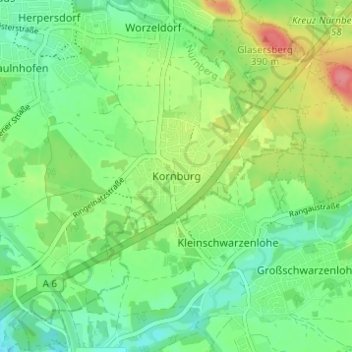 Kornburgの地形図、標高、地勢