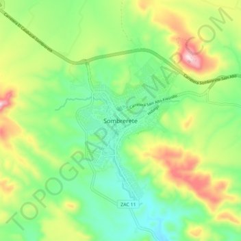 Sombrereteの地形図、標高、地勢