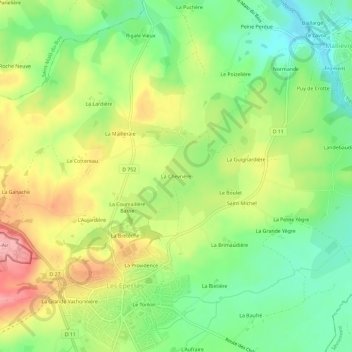 La Chevrièreの地形図、標高、地勢