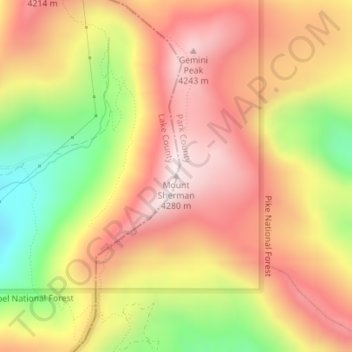 Mount Shermanの地形図、標高、地勢