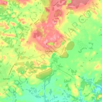 Falconbridgeの地形図、標高、地勢