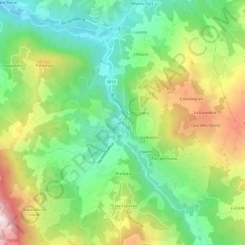 Gombolaの地形図、標高、地勢