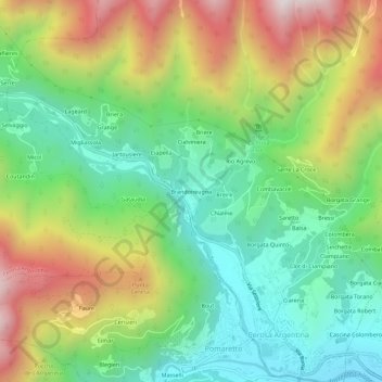 Brandoneugnaの地形図、標高、地勢