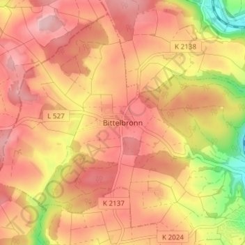 Bittelbronnの地形図、標高、地勢