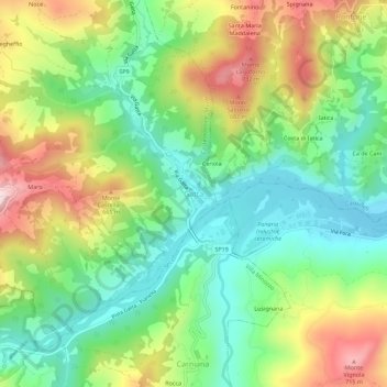 Gattaの地形図、標高、地勢