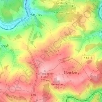 Berbisdorfの地形図、標高、地勢
