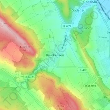 Brunkensenの地形図、標高、地勢