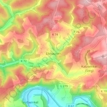 Elkhausenの地形図、標高、地勢