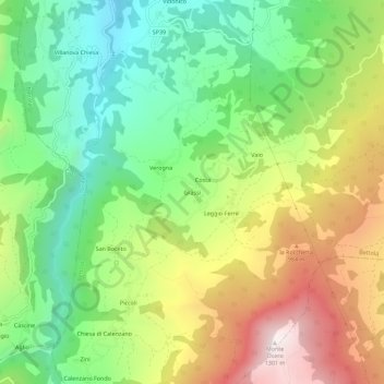 Grassiの地形図、標高、地勢