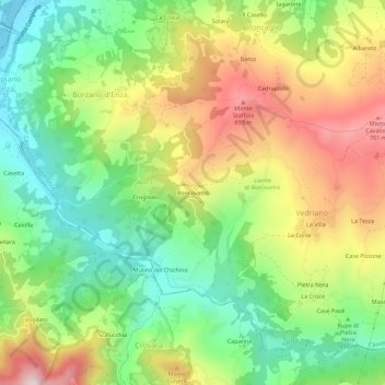 Roncovetroの地形図、標高、地勢