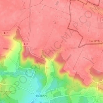 Longchèneの地形図、標高、地勢