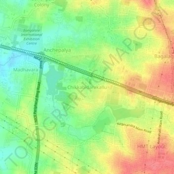 Chikkabidarakalluの地形図、標高、地勢