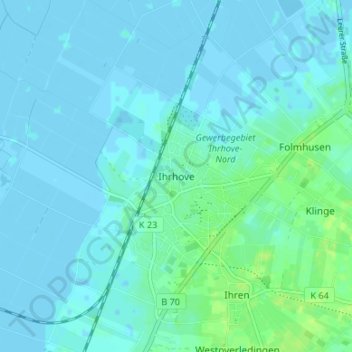 Ihrhoveの地形図、標高、地勢