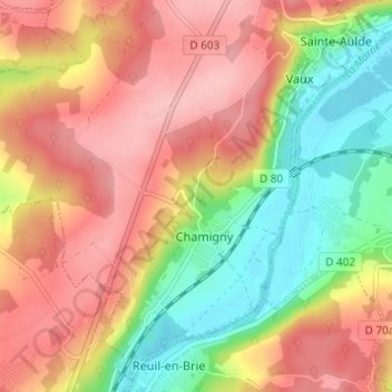 Larrueの地形図、標高、地勢