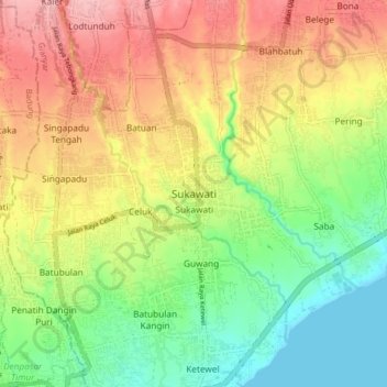 Sukawatiの地形図、標高、地勢