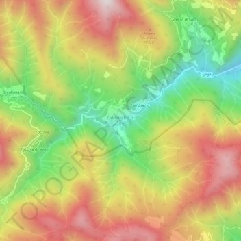 Fabbriche di Vallicoの地形図、標高、地勢