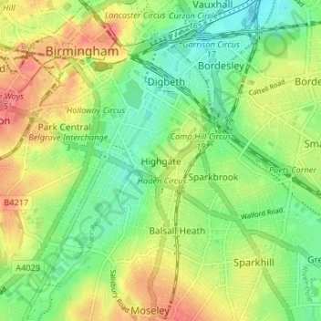 Highgateの地形図、標高、地勢